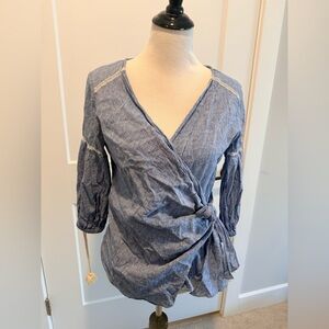 Zara Denim Blue Wrap Blouse